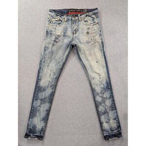 Heritage America Jeans Mens 32x33 Blue Distressed Paint Splatter Slim Fit Denim